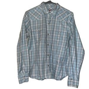 Roper Shirt Women's Large Blue Plaid Button Up Western Cowgirl Long Sleeve‎